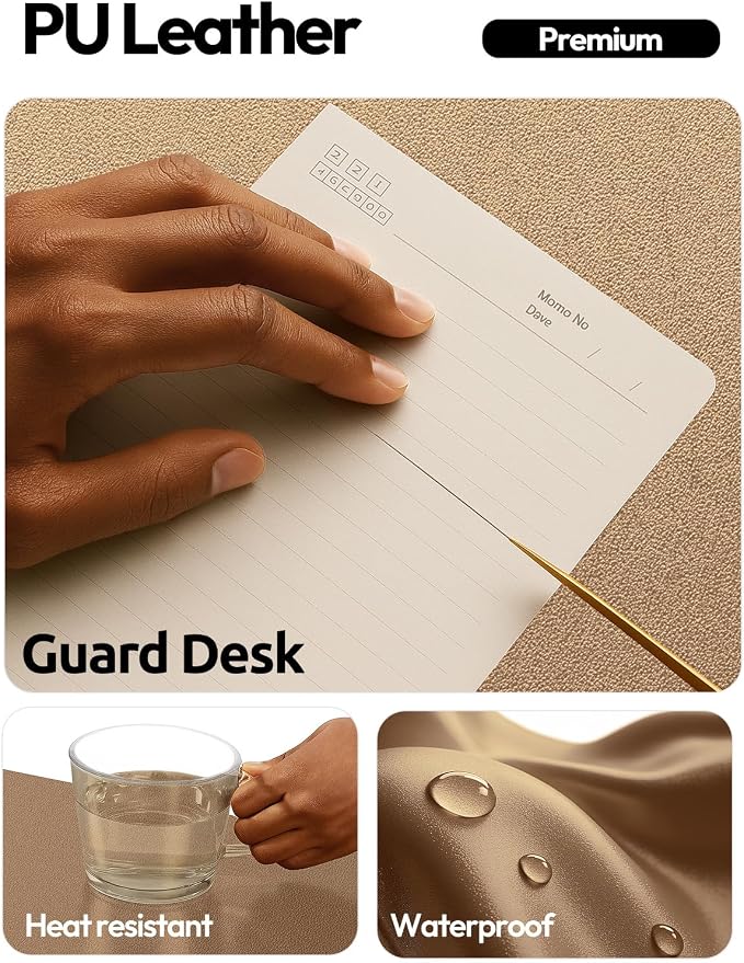 YSAGi Leather Desk Protector, Office Mat, Large Mouse Mat, Non-Slip PU Leather Blotter, Laptop Desk Mat, Waterproof Writing Pad for Office and Home(Shiny Bronze, 63" x 17.2") - Image 3