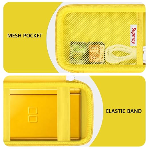 Supmay Hard Carrying Case Compatible with Nintendo DS Lite NDSL, Gameboy Advance Games Storage Holder Travel Bag with Mesh Pocket for USB Charging Cable, Stylus, Earphones, Game Cartridge, Yellow - Image 4