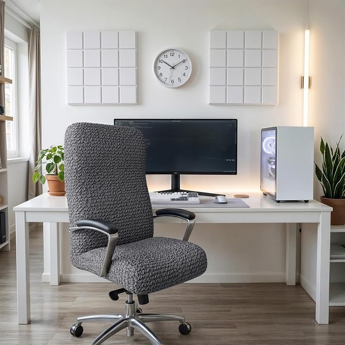 PAULATO BY GA.I.CO. Stretch Office & Gaming Chair Cover – Breathable Desk Computer Armchair Slipcover with Zipper – Bi-Elastic Stretchable Protector Machine Washable – Dark Grey (Office Chair) - Image 2