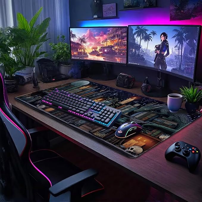Mystical Gothic Library Large Gaming Mouse Pad Desk Mat 31.5x15.7 | Extended Mousepad, Non-Slip Rubber Base , Stitched Edges, for Computer/Laptop/Office/Home - Image 2