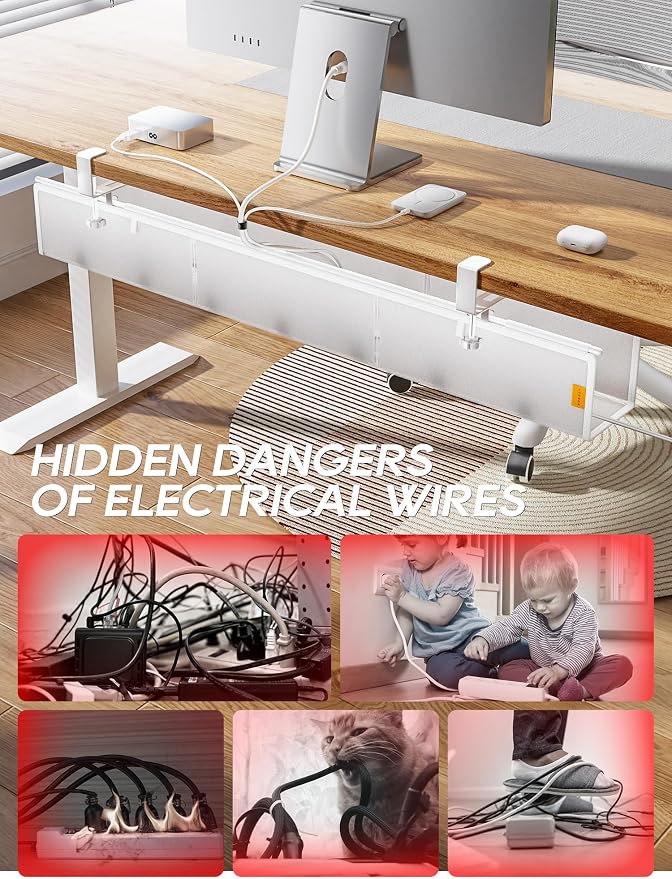 39" No Drill Under Desk Cable Management Tray (White) - Image 6