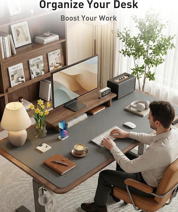 Aothia Faux Leather Desk Mat - Large Mouse Pad, Non-Slip PU Leather Blotter, Waterproof Writing Surface for Office and Home (Grey, 63" x 17") - Image 8