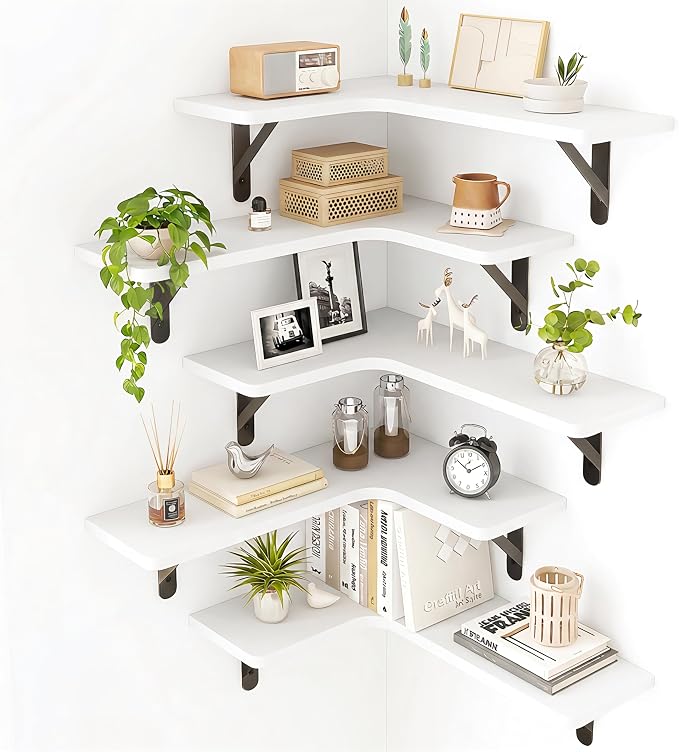 Fixwal Conner Shelves Wall Mounted for Decor, White Set of 5 by Fixwal
