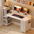 51 Inch Gaming Desk with Drawers & PC Tower Stand & LED Lights, White by YOUDENOVA