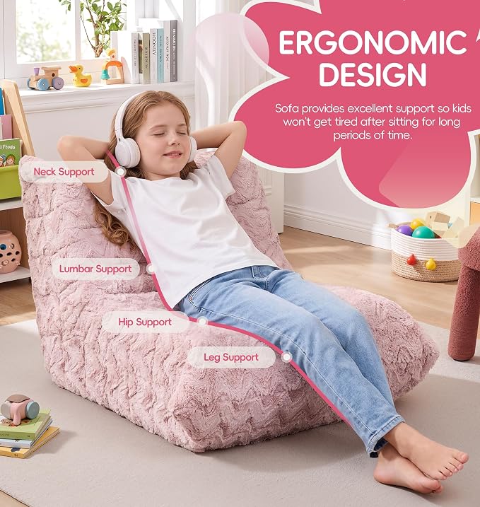 Hobestluk Small Bean Bag Chair Fireside Floor Chair BeanBag Couch Togo Sofa | Ergonomic Design,Memory Foam,No Assembly,Faux Fur Comfy Lounger with Back Support for Gaming Classroom | Pink Chevron Small - Image 4