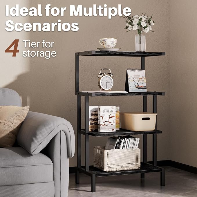 Aquzee Media Stand, Gaming Shelf, 4 Tier Small Electronics Shelves Video Game Console Organizer Cabinet, Wood Stereo Racks AV Shelves for Entertainment Center Storage, Recreation Room Furniture,Black - Image 6