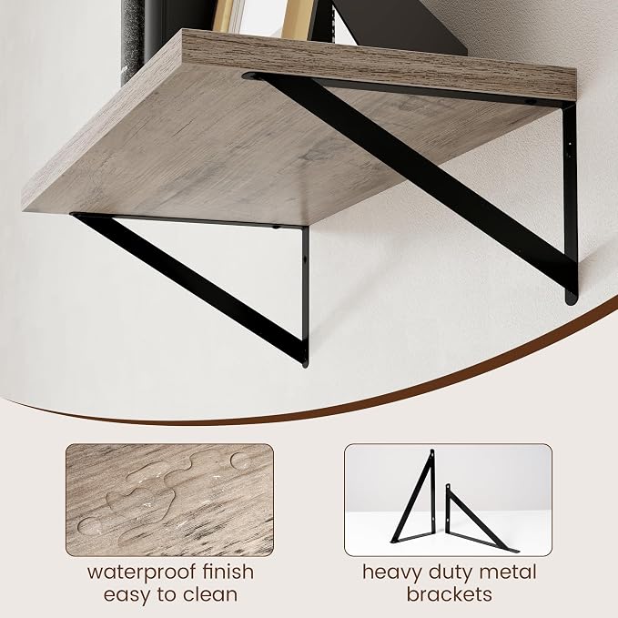 Axeman 12 Inch Deep Floating Shelves for Wall - 24 Inch Wide x 12 Inch Deep Wall Shelves Set of 2 - Rustic Grey Wood Floating Shelves for Living Room - Image 5