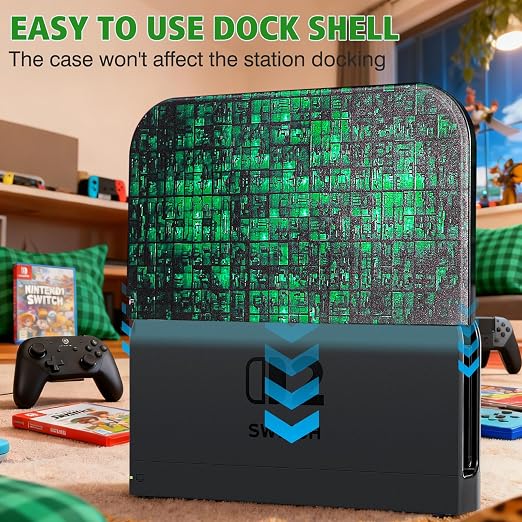 DLseego Protective Hard Case for Nintendo Switch 2 (2025), Anti-Slip Shock-Absorption Protective Hard Case Game Handle Controller, 1 Hard Console Base Replacement Shell, 4 Thumb Grips, Grid - Green - Image 2