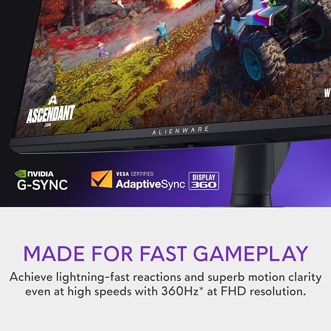 Alienware 27 4K Dual-Resolution Gaming Monitor - AW2725QF - 4K at 180Hz and FHD at 360Hz, 0.5ms GTG 1ms GTG (Extreme Mode), VESA AdaptiveSync, NVIDIA G-SYNC Compatible, HDMI/DP/USB 3.2 Gen1 - Black - Image 7