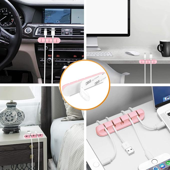 TviewSmart Cord Organizer for Desk, 5 Pack Cord Holders, Cable Clips, Pink - Image 7