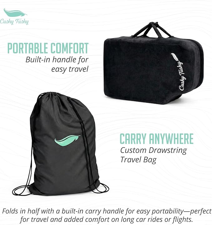 Cushy Tushy Premium Foldable Wheelchair Cushion - for Relief of Lower Back, Sciatic, Butt and Tailbone Pain - for Home & Office Use, Perfect for Travel or Driving - Black Coccyx Seat Cushion - Image 9