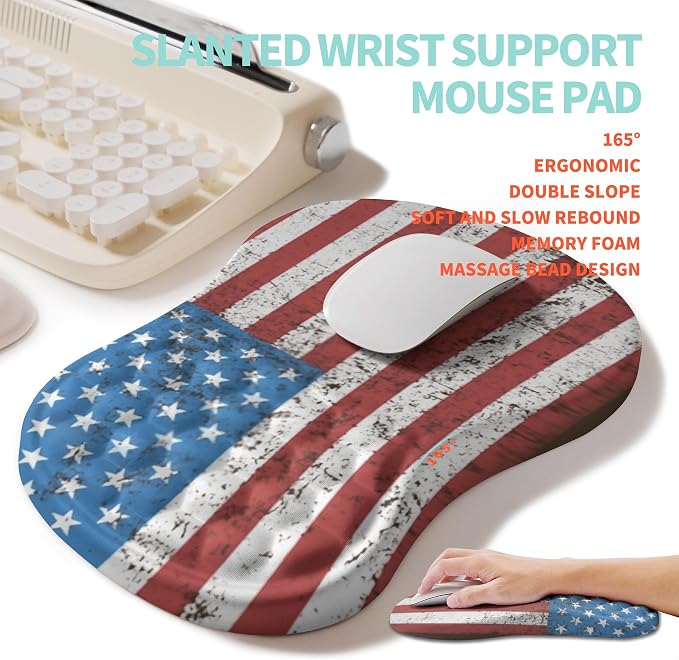 2-in-1 Ergonomic Set, Wave Rise Keyboard Wrist Rest and Massage Bulge Slope Mouse Pad Wrist Support, Cushion Memory Foam Integrated to Relieve Wrist Pain, American Flag - Image 3