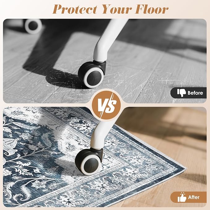 Office Chair Mat for Hardwood Tile Floor, 48"x60"Anti-Slip Under Desk Carpet Protector for Rolling Computer Chair Mat, Machine Washable Office Area Carpet (Chenille,Blue) - Image 5