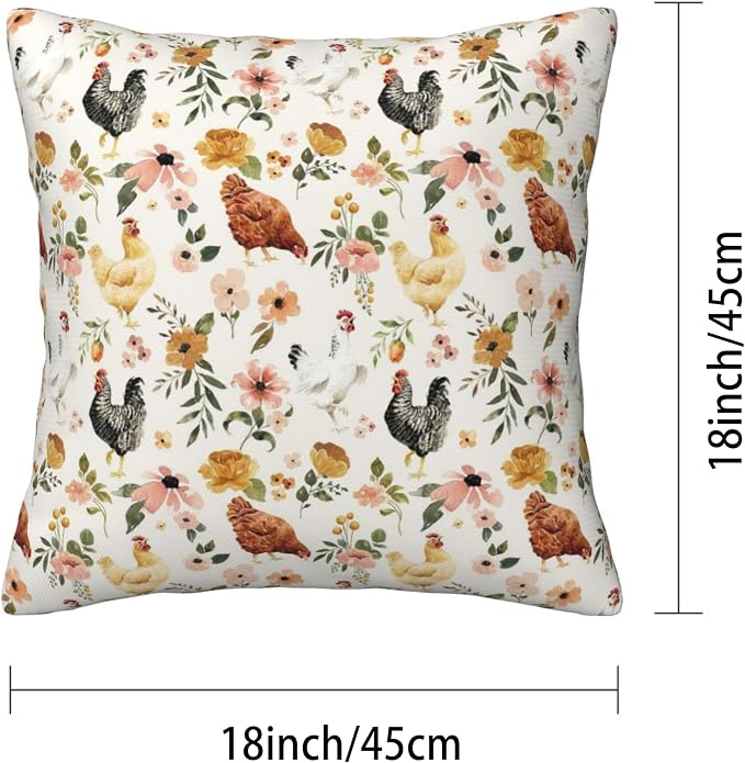 Chicken Pillow Cases & Throw Pillow Covers Set of 2, 18x18 Inch Soft Short Plush, Gifts for Chicken Lovers, Farmhouse Floral Decor for Living Room Bedroom Game Room(Chicken) - Image 3