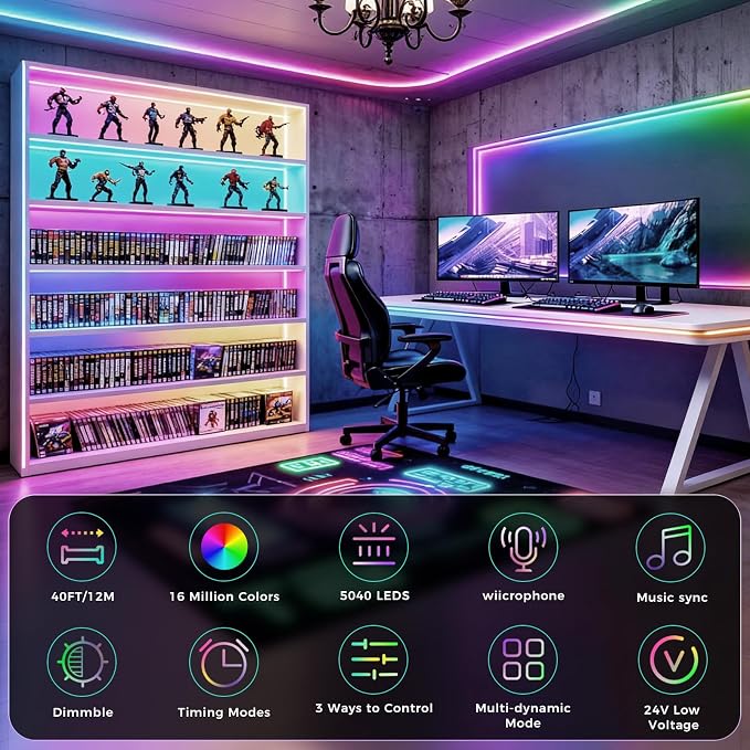 40FT RGB+IC COB LED Strip Lights, Color Changing Lights - Image 4
