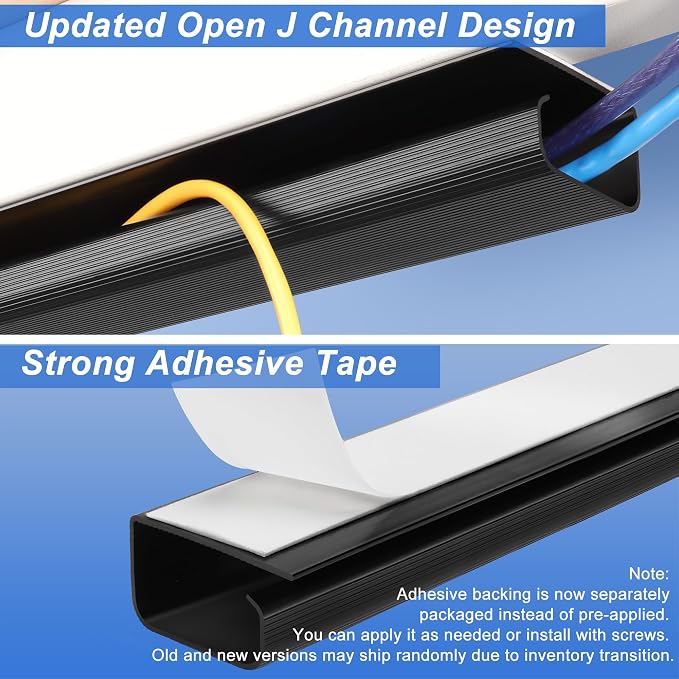 ZhiYo Cable Management Under Desk J Channel (4x15.7in), 63in Cable Raceway, Self-Adhesive Cord Hider Cord Organizer for Desk, Wire Management Kit for Home Office - Black - Image 4