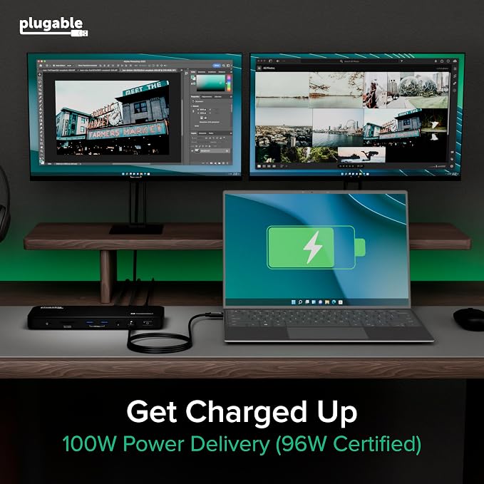 Plugable Thunderbolt 4 Dock, 100W Charging (96W Certified), Dual HDMI Docking Station for Windows and Mac, Single 8K or Dual 4K 60Hz, 40Gbps, 13 Ports with Ethernet, SD/microSD (TBT4-UD5) - Image 5