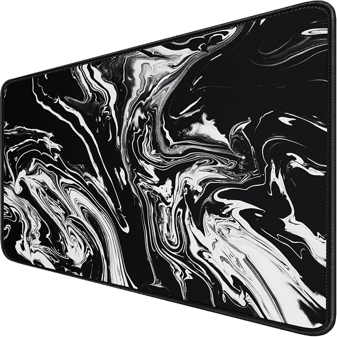 Large Extended Gaming Mouse Pad with Stitched Edges, 47.3 X 23.6 in Desk Pad Durable Non-Slip Natural Rubber Base, Waterproof Computer Keyboard Mat for Esports Pros, Gamer, Desktop, Black White by Hsmienk