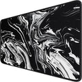 Large Extended Gaming Mouse Pad with Stitched Edges, Durable Non-Slip Natural Rubber Base, Waterproof Computer Keyboard Pad Mat for Esports Pros/Gamer/Desktop/Office/Home - Black White by Hsmienk