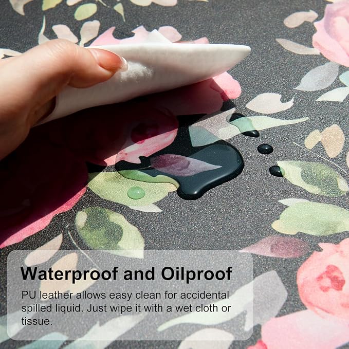 QiyI PU Leather Large Mouse Pad, Office Décor, 31.5" x 11.8", Pink Flowers | Desk Décor Accessories, Extended Size, Waterproof & Easy to Clean, Smooth Surface, Non Slip Desk Organization - Image 3