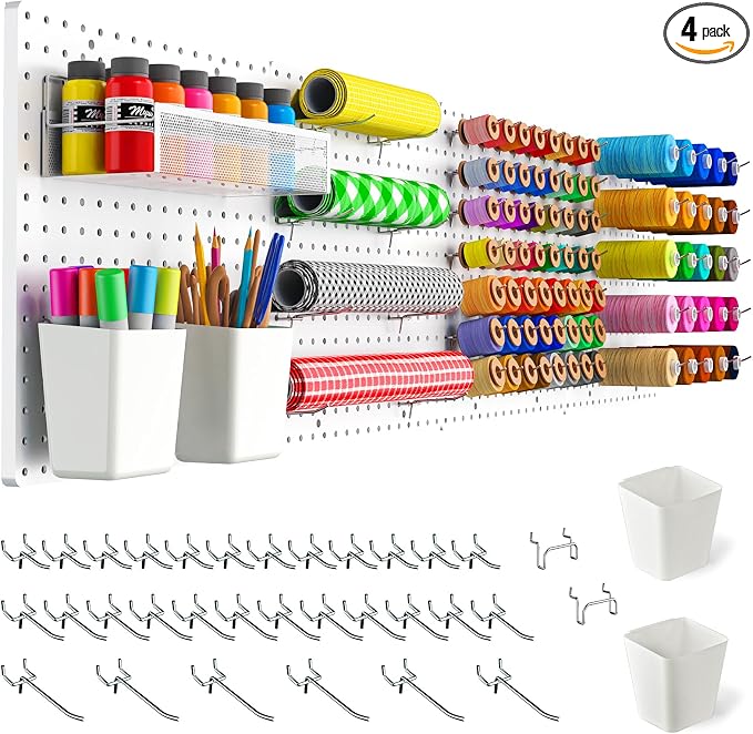 FZK Modular Plastic Peg Board Wall Organizer Kit, 16x16, White | Features 33 storage accessories, heavy duty 200 pounds capacity, suitable for craft room, kitchen and office wall by FZK