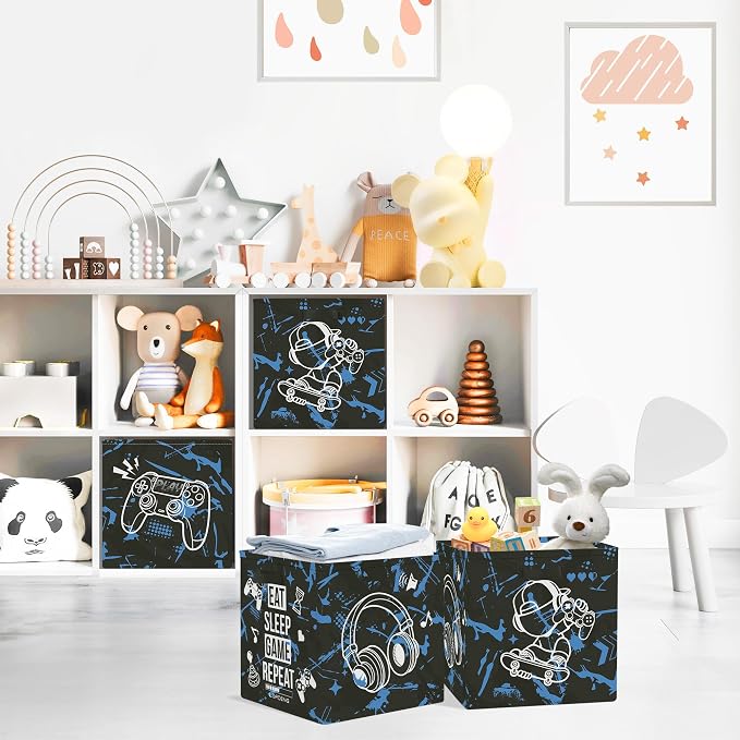 Clastyle 11.8" Gaming Storage Basket Set of 3 for Kid Boy Toy Clothes Bin - Image 2