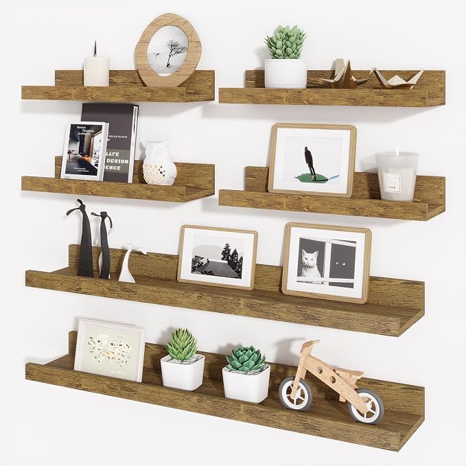 Picture Ledge Shelf, Floating Shelves for Wall Decor, Brown, Set of 6, 24'' by Axeman