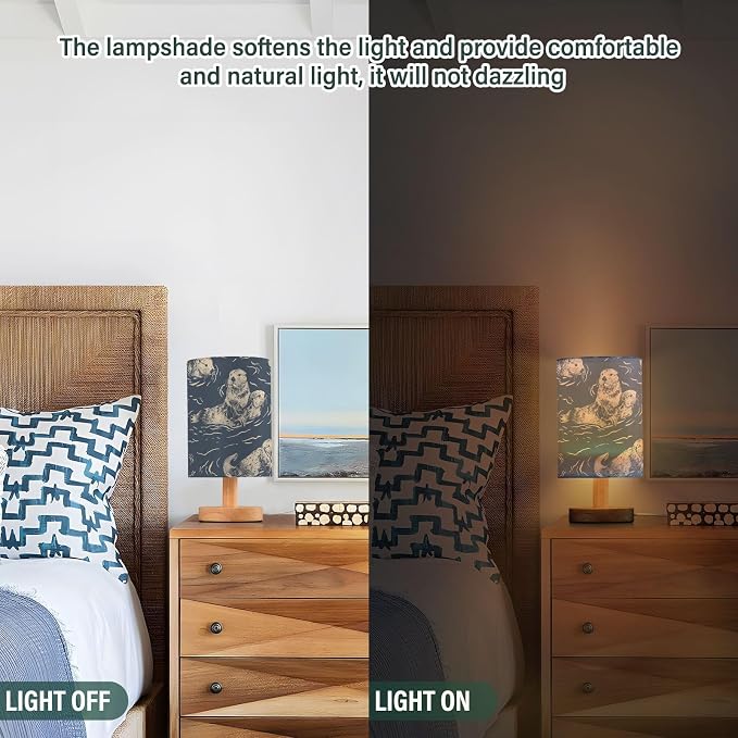Bedside Table Lamp Sea Otter Animal Blue Nightstand Lamp with Wood Desk Lamps for Bedroom Living Room Nursery Office Home Decor - Image 4