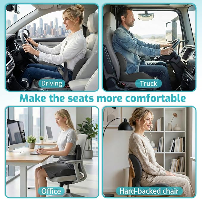 Ergonomic Seat Cushion,Office Chair Cushion with Lumbar Support Pillow | Improve Seat Comfort,Back Pain,Tailbone & Sciatica Relief,Memory Foam Seat Cushions for Office,Car,Home Chairs - Image 8
