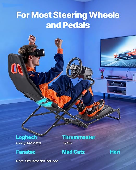 VEVOR Portable Racing Wheel Stand, Foldable & Adjustable Steering Sim Wheel Stand, 18.5 in Seat Inner Width, Compatible with Logitech G923/G920/G29, Thrustmaster T248P, Fanatec, Hori, Mad Catz, Black - Image 2