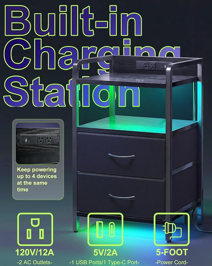 Fixwal Led Nightstand with Multiple Gradient Color Light Effects, Black - Image 4