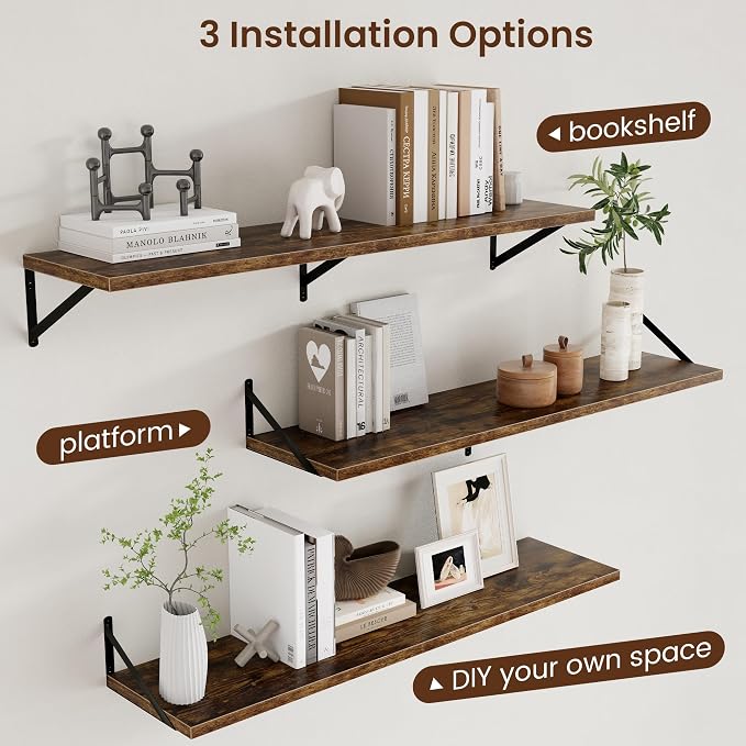 Axeman 12 Inch Deep Floating Shelves for Wall - 48 Inch Wide x 12 Inch Deep Wall Shelves Set of 2 - Rustic Wood Floating Shelves for Living Room - Image 3