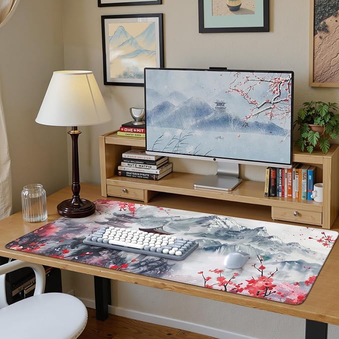 iCasso Desk Protector Mat Large Japanese Mouse Pad,Sakura | Stable Rubber Base Mousepad with Stitched Edges, Keyboard Mouse Mat Desk Pad for Work, Office, Home - Image 7