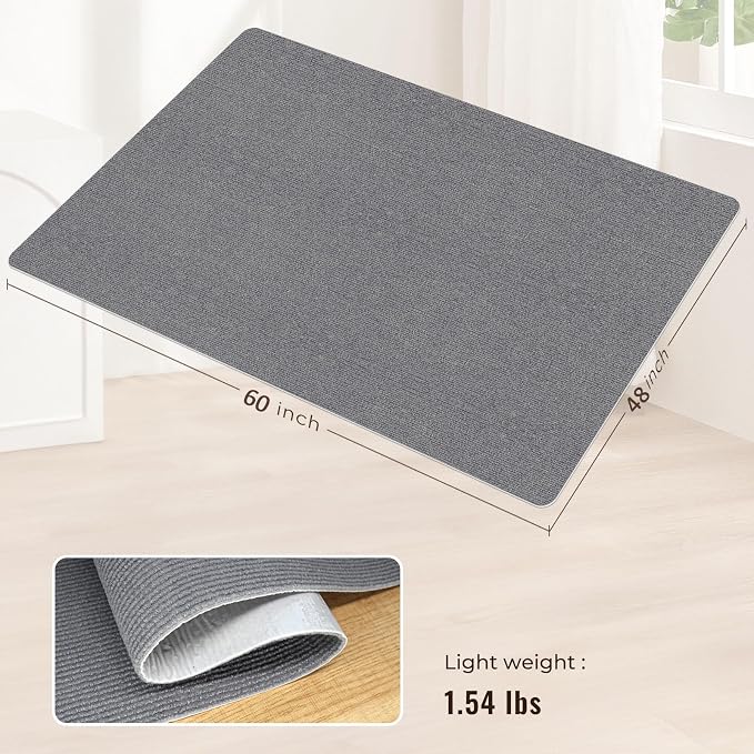 Sycoodeal Office Chair Mat for Hardwood Floor,Slip Resistant Floor Mat for Rolling Chairs,Easy to Clean,Large Floor Protector Office Computer Gaming Chair,Grey(48"x60") - Image 2
