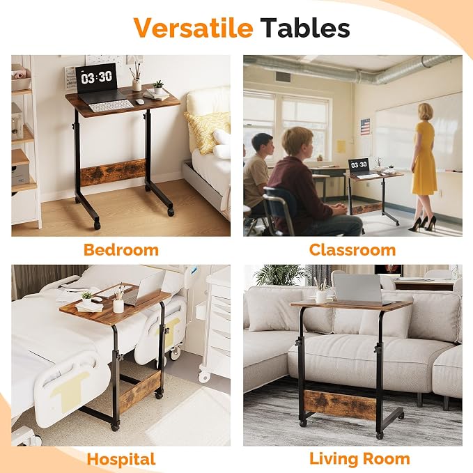FCH Portable Computer Workstation, Standing Desk Adjustable Height, Small Computer Desk w/Rolling, Sit Stand Laptop Desk TV Tray for Bed Sofa Hospital Reading Eating, Rustic Brown, 23.6" - Image 6