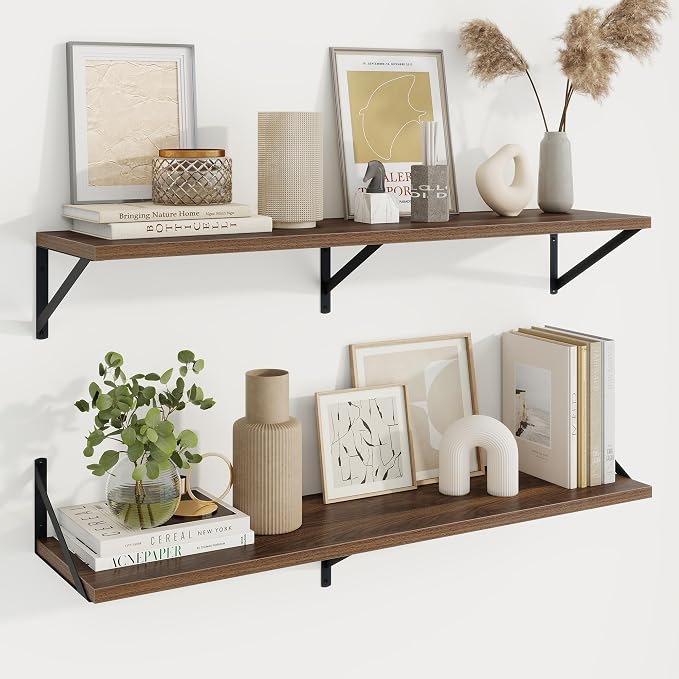 Axeman Deep Floating Shelves, 40'' x 10'' Walnut Wall Shelves Set of 2 by Axeman