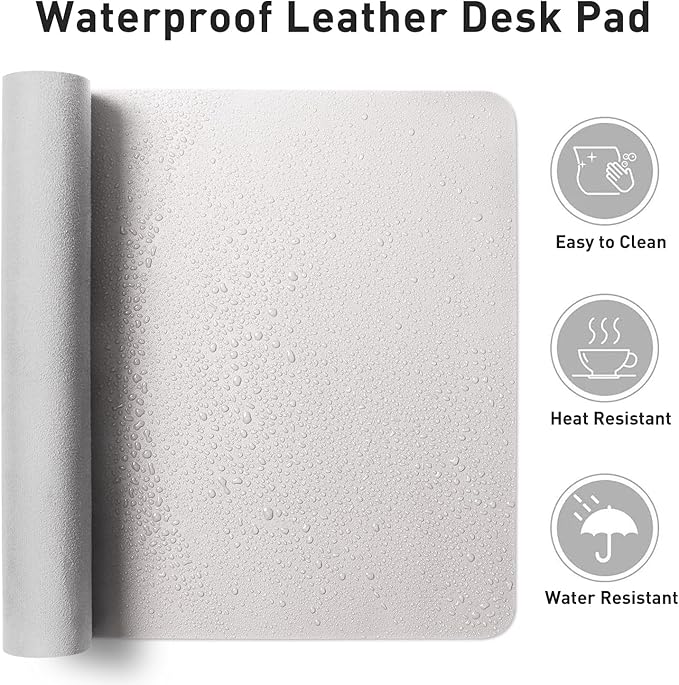 Aothia Faux Leather Desk Mat - Non-Slip PU Leather Desk Blotter, Waterproof Writing Surface, Large Desk Pad for Office & Home (Pale Lavender White, 55" x 24") - Image 7