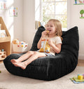 Hobestluk Small Bean Bag Chair Fireside Floor Chair BeanBag Couch Togo Sofa | Ergonomic Design,Memory Foam,No Assembly,Faux Fur Comfy Lounger with Back Support for Gaming Classroom | Black Plush Small by YourHomeDeservesMore