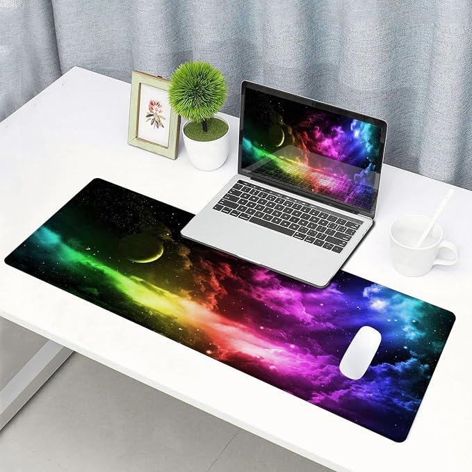 Mouse Pad Gaming, Large Mouse Pads for Desk, Keyboard Mouse Mat Desk Pad, Non-Slip Rubber Base with Stitched Edges Mousepad, 31.5x11.8in Colorful Galaxy - Image 6