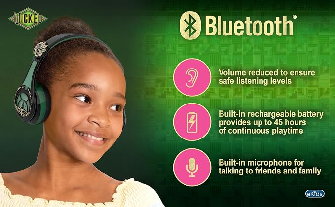 Wicked Elphaba Bluetooth Headphones for Kids, Wireless Headphones for School, Home, or Travel (Wicked Elphaba) - Image 2