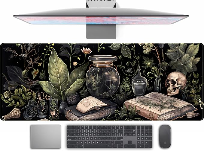 Dark Academia Desk Mat Mouse Pad XL Extended Large Gaming Desk Pad Mousepad, Mystical Green Plant Computer Laptop Keyboard and Mouse Mat, Desktop Protector Mat for Women Girl Office 31.5x11.8 in by TENG+DA+QING