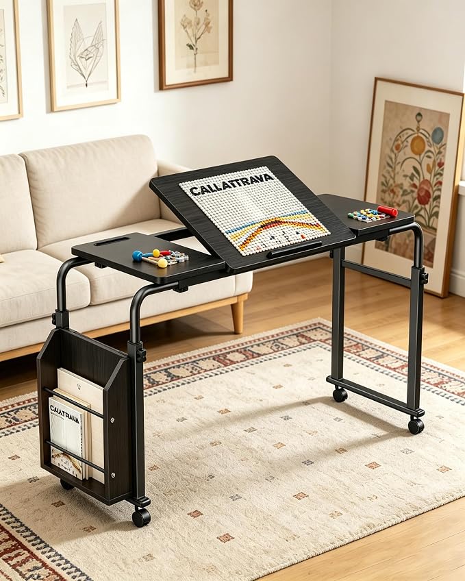Laptop Desk for Bed,6-Angle Adjustable Overbed Table with Wheels,Adjustable Height and Length Bed Table for Laptop with Side Bookshelf,Standing Desk,Over Bed Desk for Working Hospital Home (Black) - Image 9