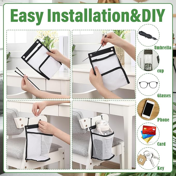 12 Pcs Water Bottle Holder for Classroom Desk Anti-spill Chair Cup Holder with 50 Pcs Black Zip Ties Back to School Gift for Students Water Bottle Pockets for Student Classroom Chair Pocket(Classic) - Image 3