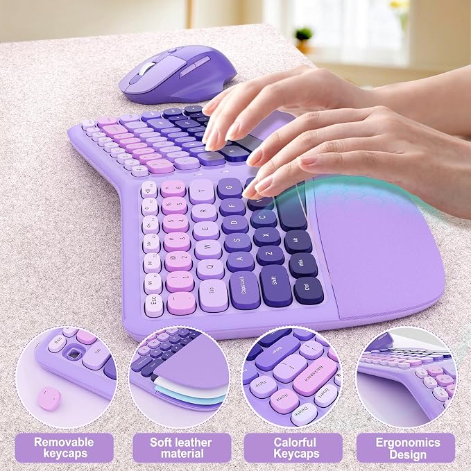 Ergonomic Wireless Keyboard Mouse, Mechanical Gaming Set with Wrist Rest - Image 7
