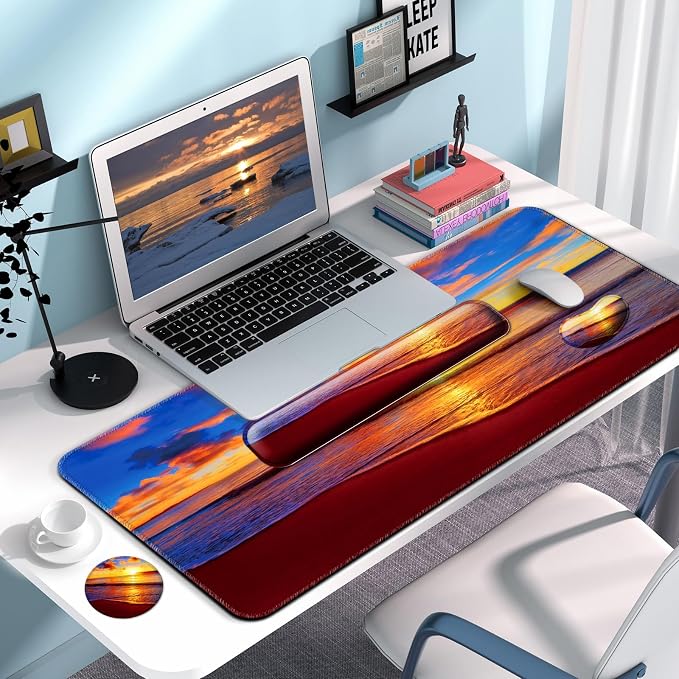 4 in 1 Mouse Pad and Keyboard Wrist Rest,Large Desk Mat,Coaster Set-Beach 2 - Image 7