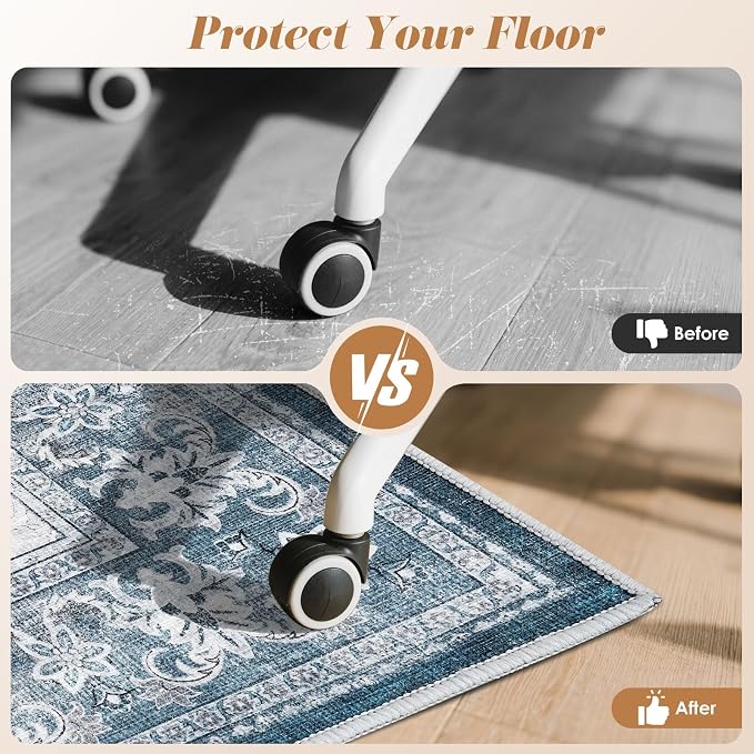 Office Chair Mat for Hardwood Floor & Tile Floor, 36"x48"Anti-Slip Under Desk Carpet Protector for Rolling Computer Chair Mat, Machine Washable Office Area Carpet (Chenille,Blue) - Image 5