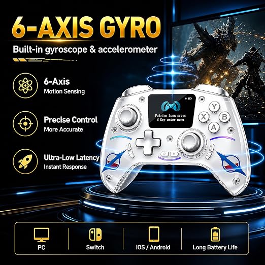 Morostron Wireless Controller for PC and Steam Games, Switch/Switch 2/iOS/Android Compatible, Interactive Screen, Hall Sticks, RGB, 1800mAh, Burgundy - Image 6