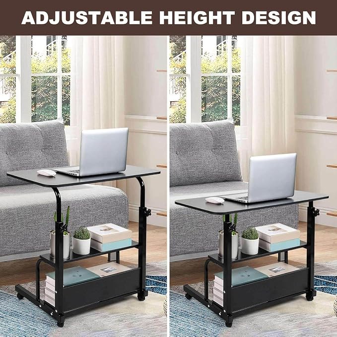 Adjustable Height Mobile Computer Desk with Wheels Black 31.5X15.7 Inches - Image 3
