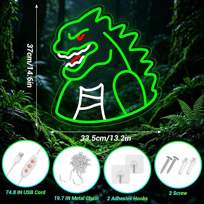 Monster Neon Sign Lights for Wall Decor, Dinosaur LED Sign for Room and Man Cave Decor, Dimmable Powered LED Signs for Boys Bedroom, Party, Birthday, Christmas Gift - Image 3