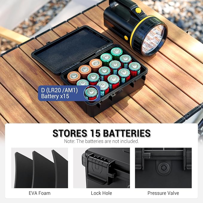 KIWIFOTOS 15 pcs D Cell Battery Organizer Case IP67 Waterproof - Image 2